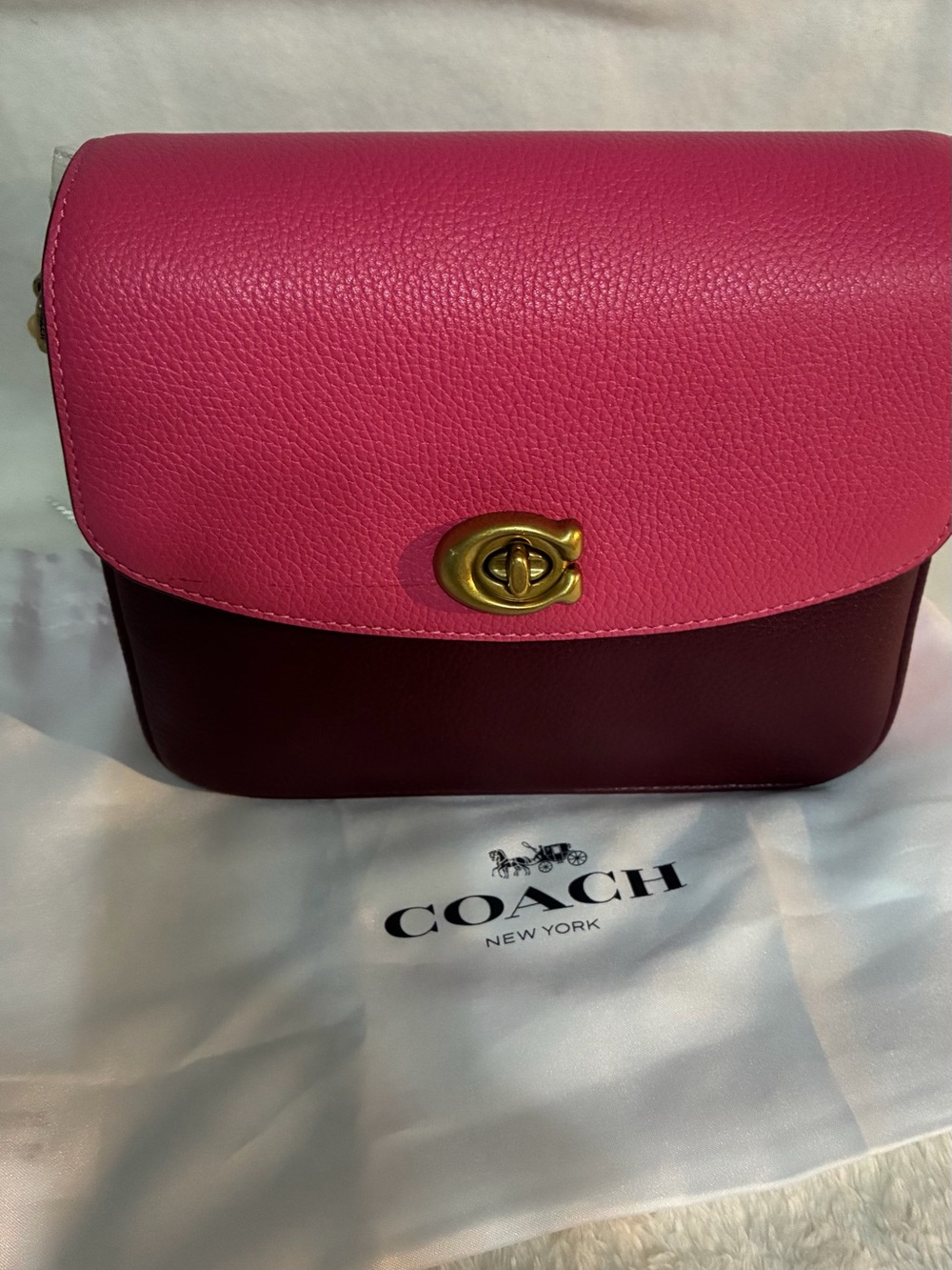 Coach Cassie Two-Tone Pink and Burgundy Pebble Leather Crossbody